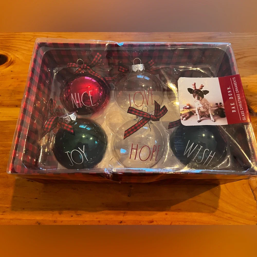 Rae Dunn Festive Ornament Collection - Red, Green, Clear
